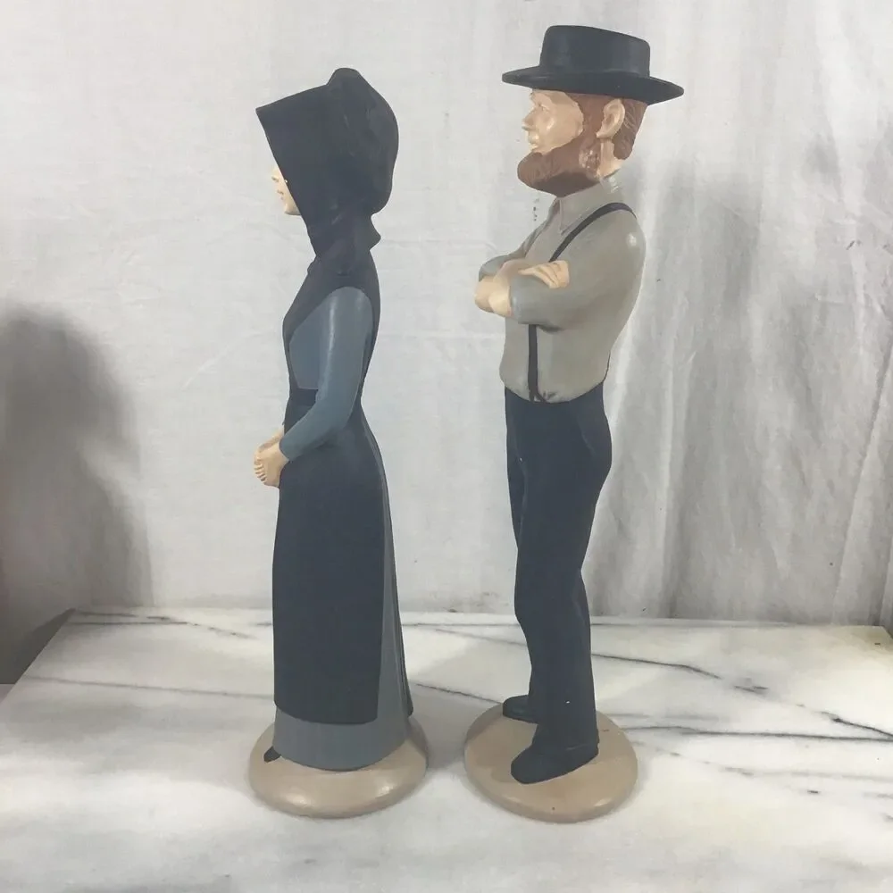 Vintage Ceramic Amish Couple Figurine Set Hand Painted Folk Art 12